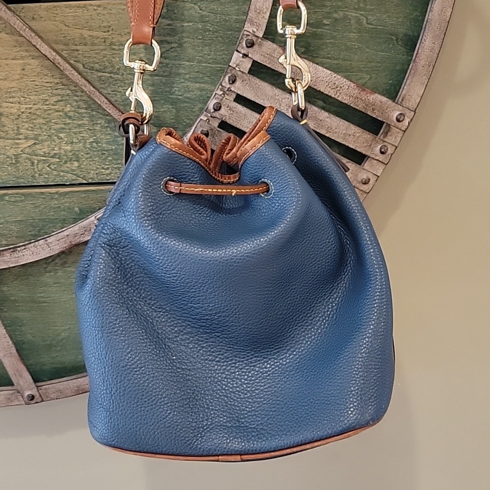 Dooney & Bourke Pebbled Leather Drawstring Bucket Bag With Gold Hardware & Charm - Picture 6 of 16